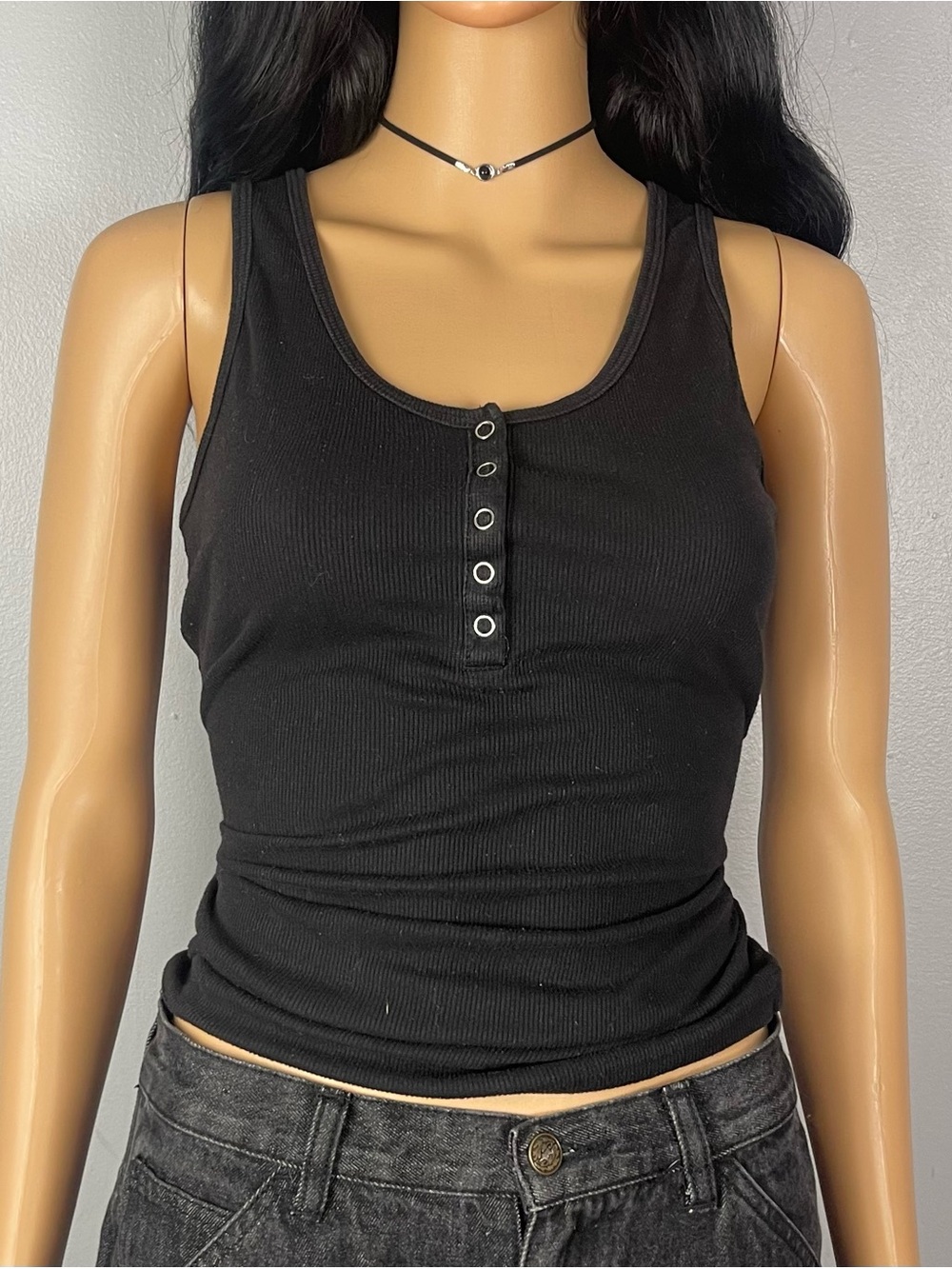 Ribbed 1/2 Button Tank Top